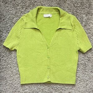 Jolie & Joy Lime Green Ribbed Short Sleeve Cardigan Cropped Top